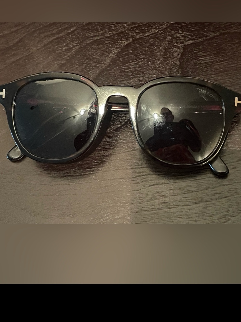 Tom Ford Black Round Sunglasses with Gold T Logo